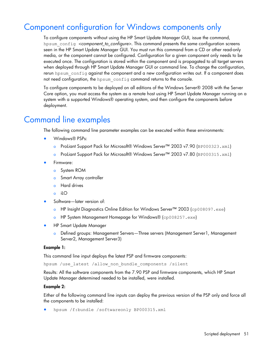 Command line examples | HP ProLiant BL685c G5 Server Blade User Manual | Page 51 / 87
