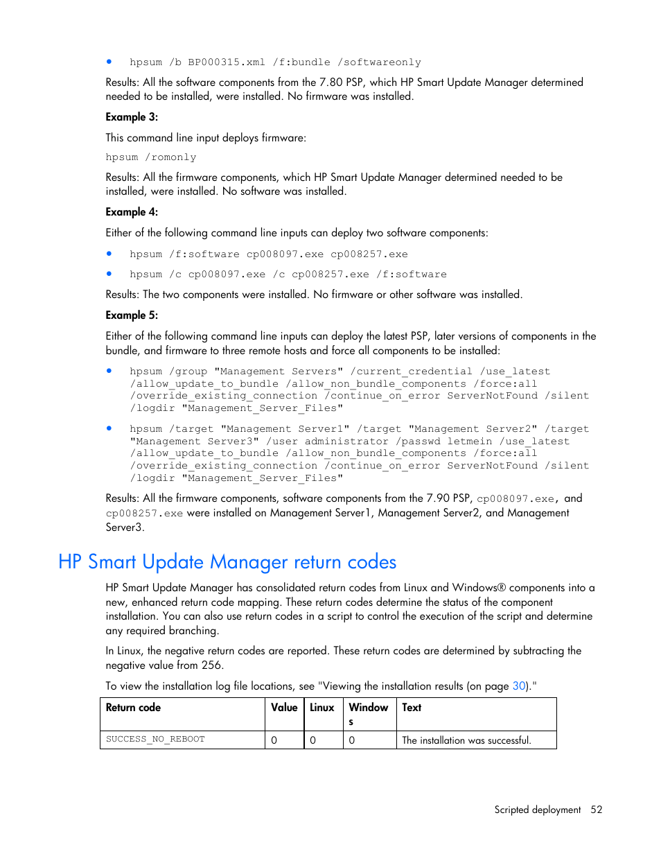 Hp smart update manager return codes | HP ProLiant BL685c G5 Server Blade User Manual | Page 52 / 87