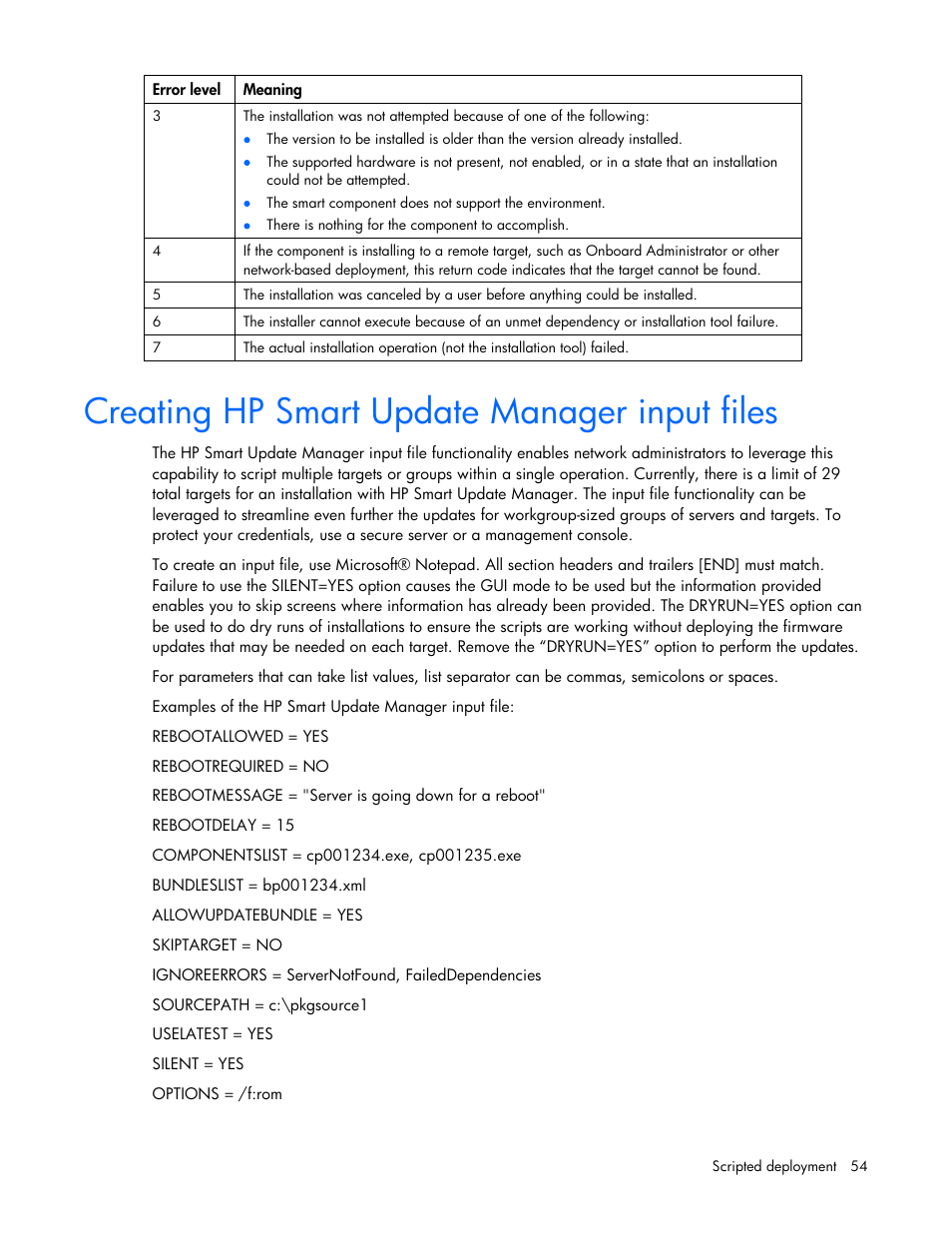 Creating hp smart update manager input files | HP ProLiant BL685c G5 Server Blade User Manual | Page 54 / 87