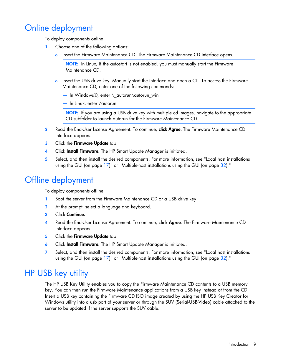 Online deployment, Offline deployment, Hp usb key utility | HP ProLiant BL685c G5 Server Blade User Manual | Page 9 / 87