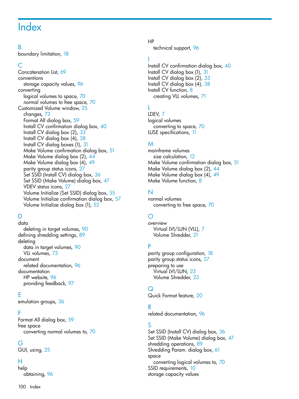 Index | HP XP Data Shredder Software User Manual | Page 100 / 101