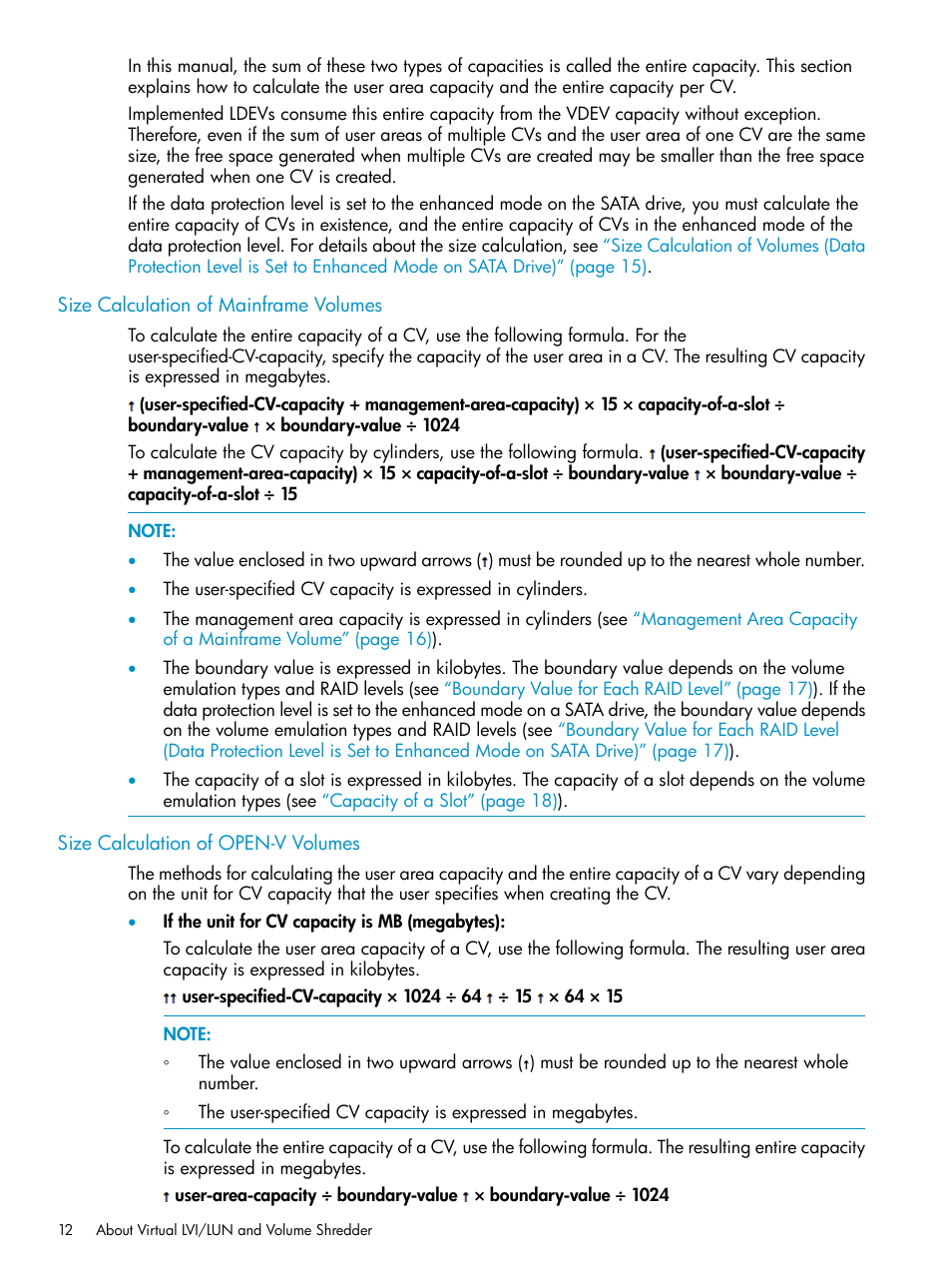 Size calculation of mainframe volumes, Size calculation of open-v volumes | HP XP Data Shredder Software User Manual | Page 12 / 101