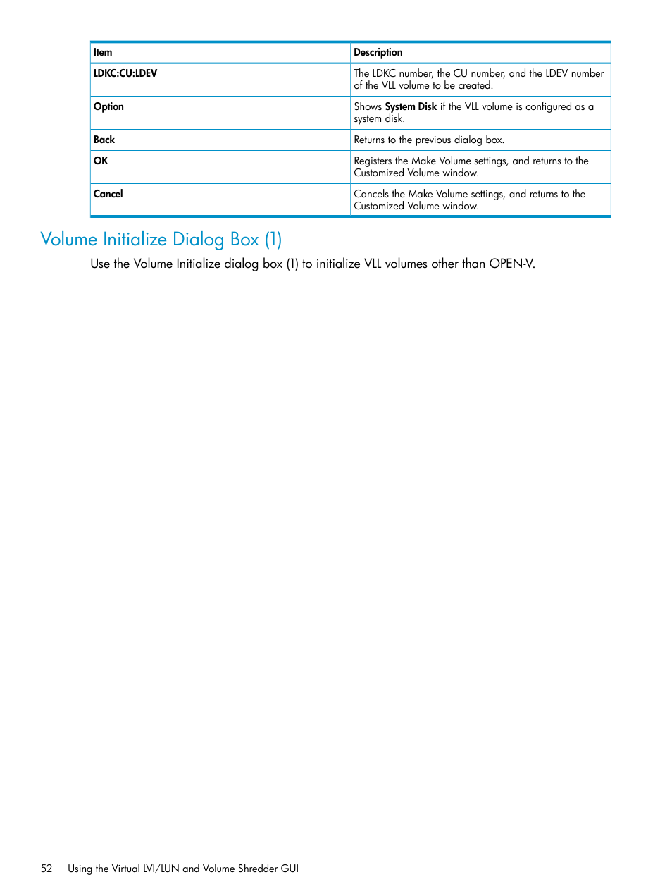 Volume initialize dialog box (1) | HP XP Data Shredder Software User Manual | Page 52 / 101