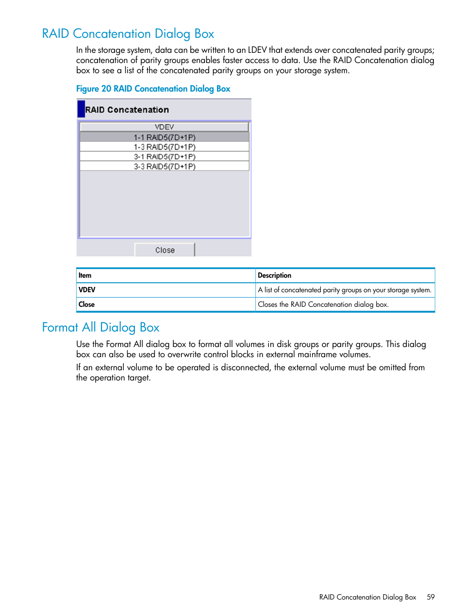 Raid concatenation dialog box, Format all dialog box | HP XP Data Shredder Software User Manual | Page 59 / 101