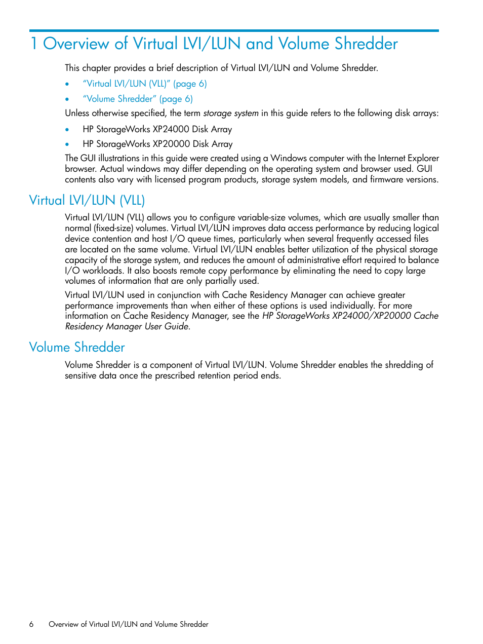 1 overview of virtual lvi/lun and volume shredder, Virtual lvi/lun (vll), Volume shredder | Virtual lvi/lun (vll) volume shredder | HP XP Data Shredder Software User Manual | Page 6 / 101