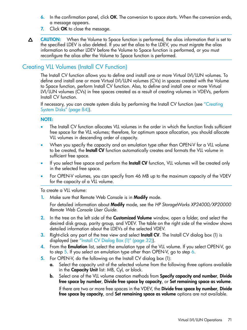 Creating vll volumes (install cv function), Creating vll volumes | HP XP Data Shredder Software User Manual | Page 71 / 101