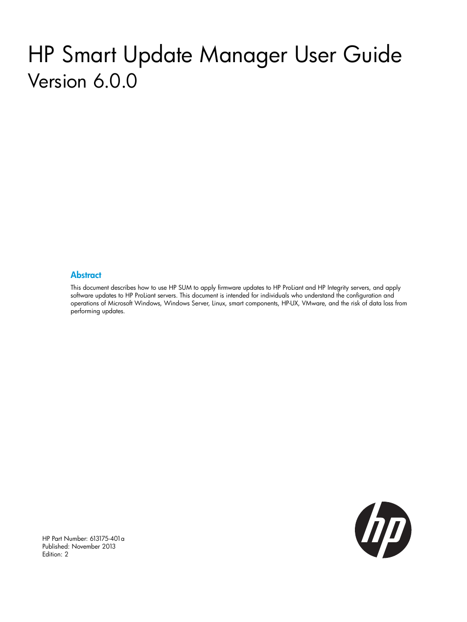 HP Smart Update Manager Version 6.0.0 User Manual | 77 pages