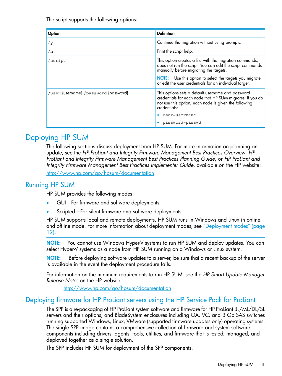 Deploying hp sum, Running hp sum | HP Smart Update Manager Version 6.0.0 User Manual | Page 11 / 77