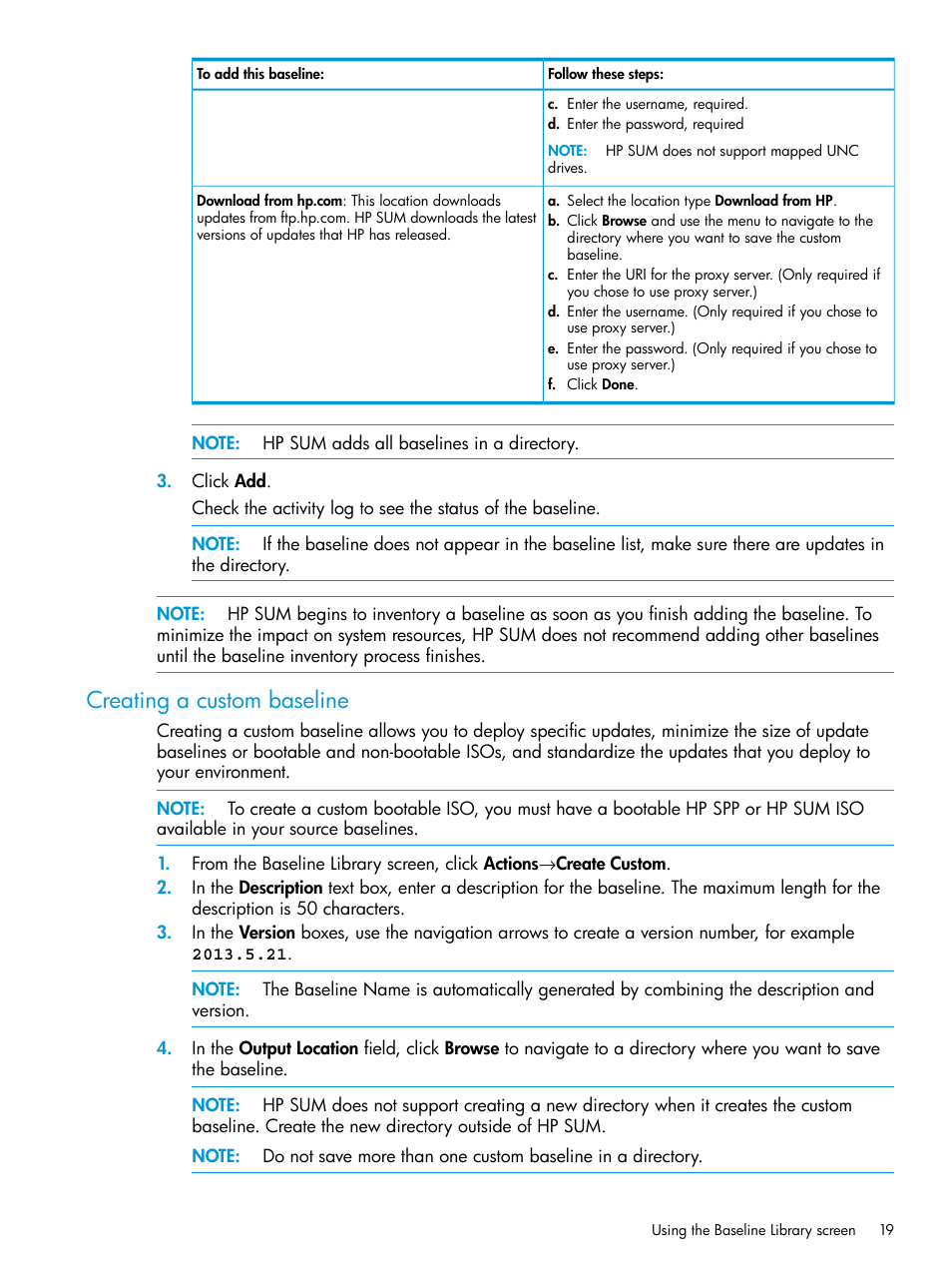 Creating a custom baseline | HP Smart Update Manager Version 6.0.0 User Manual | Page 19 / 77
