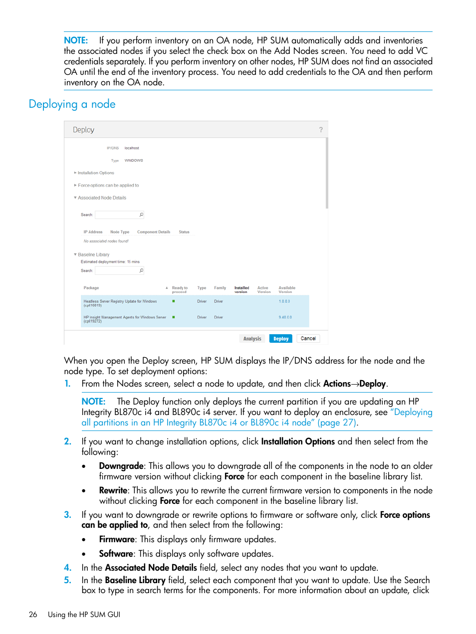 Deploying a node | HP Smart Update Manager Version 6.0.0 User Manual | Page 26 / 77