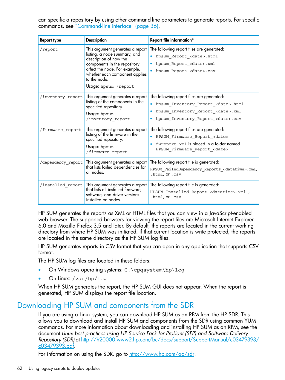 Downloading hp sum and components from the sdr | HP Smart Update Manager Version 6.0.0 User Manual | Page 62 / 77