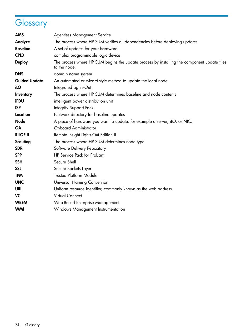 Glossary | HP Smart Update Manager Version 6.0.0 User Manual | Page 74 / 77