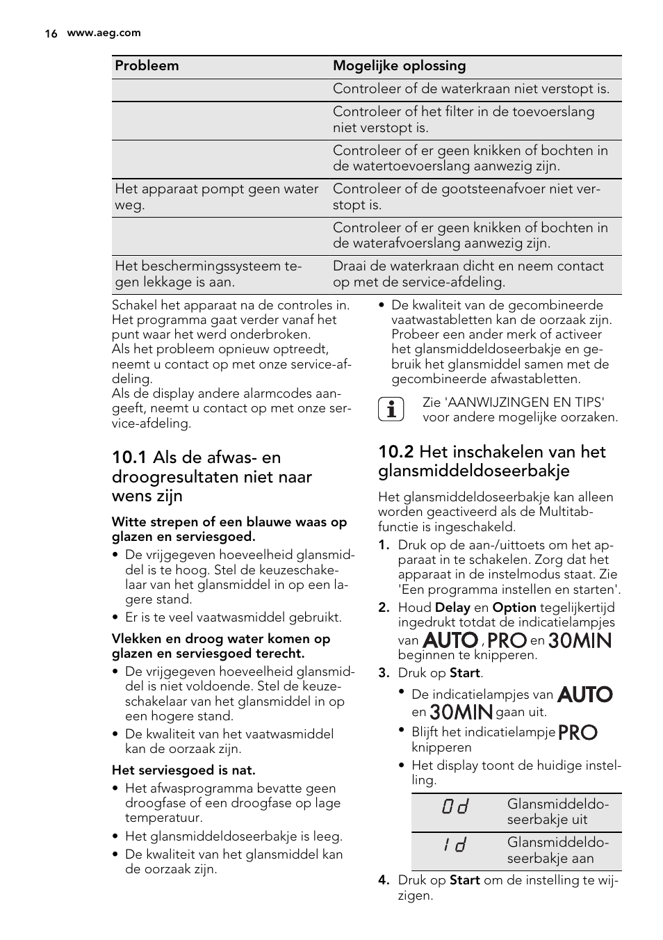 2 het inschakelen van het glansmiddeldoseerbakje | AEG F65412IM0P User Manual | Page 16 / 68