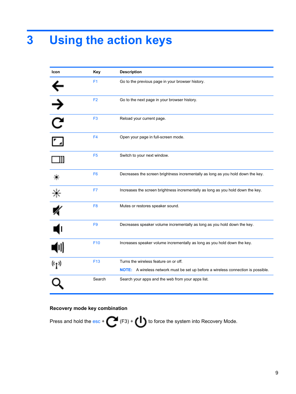 Using the action keys, 3 using the action keys, 3using the action keys | HP Pavilion 14-c000ed Chromebook User Manual | Page 15 / 21
