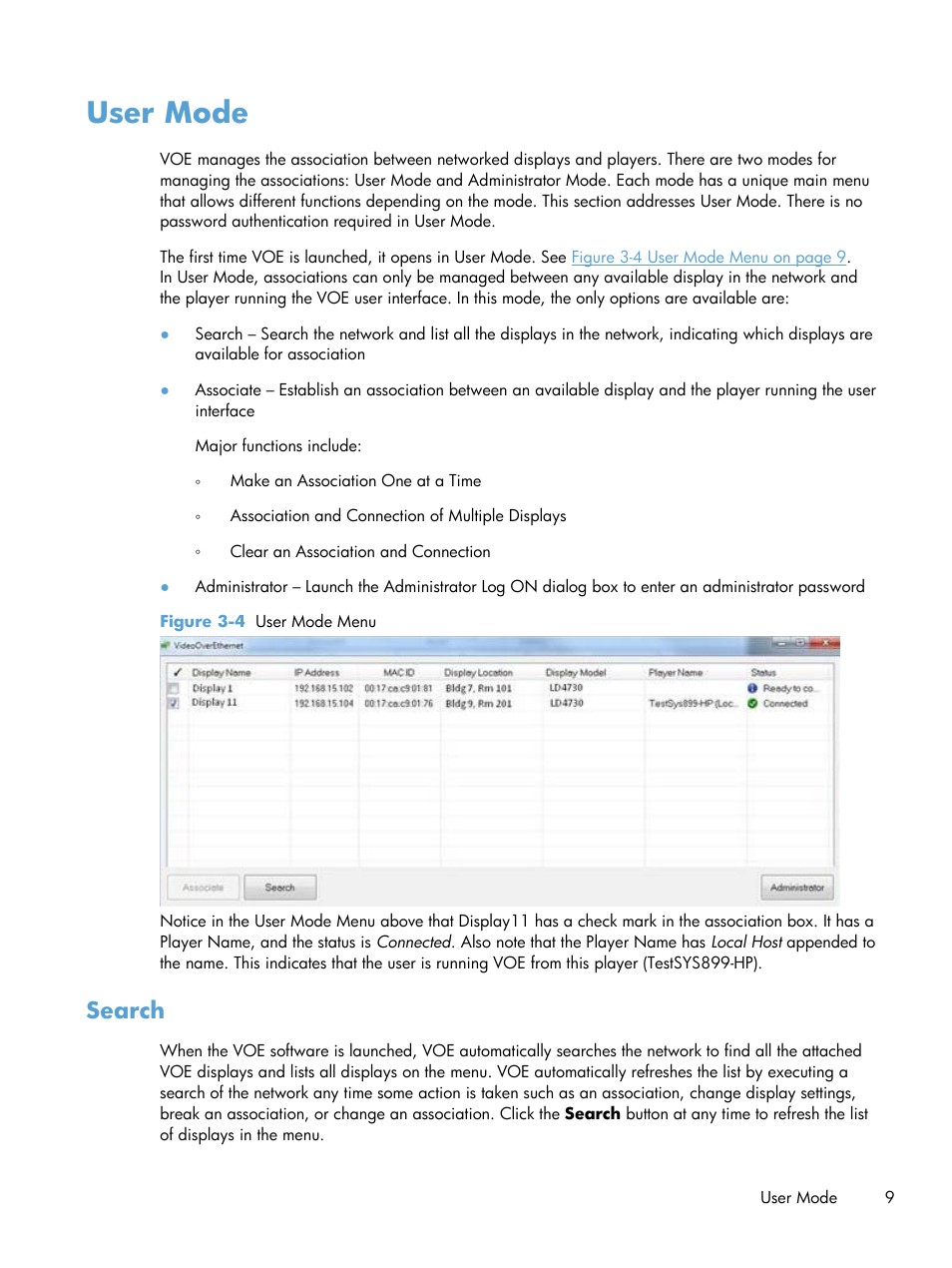 User mode, Search | HP LD4730 47-inch Micro-Bezel Video Wall Display User Manual | Page 13 / 42