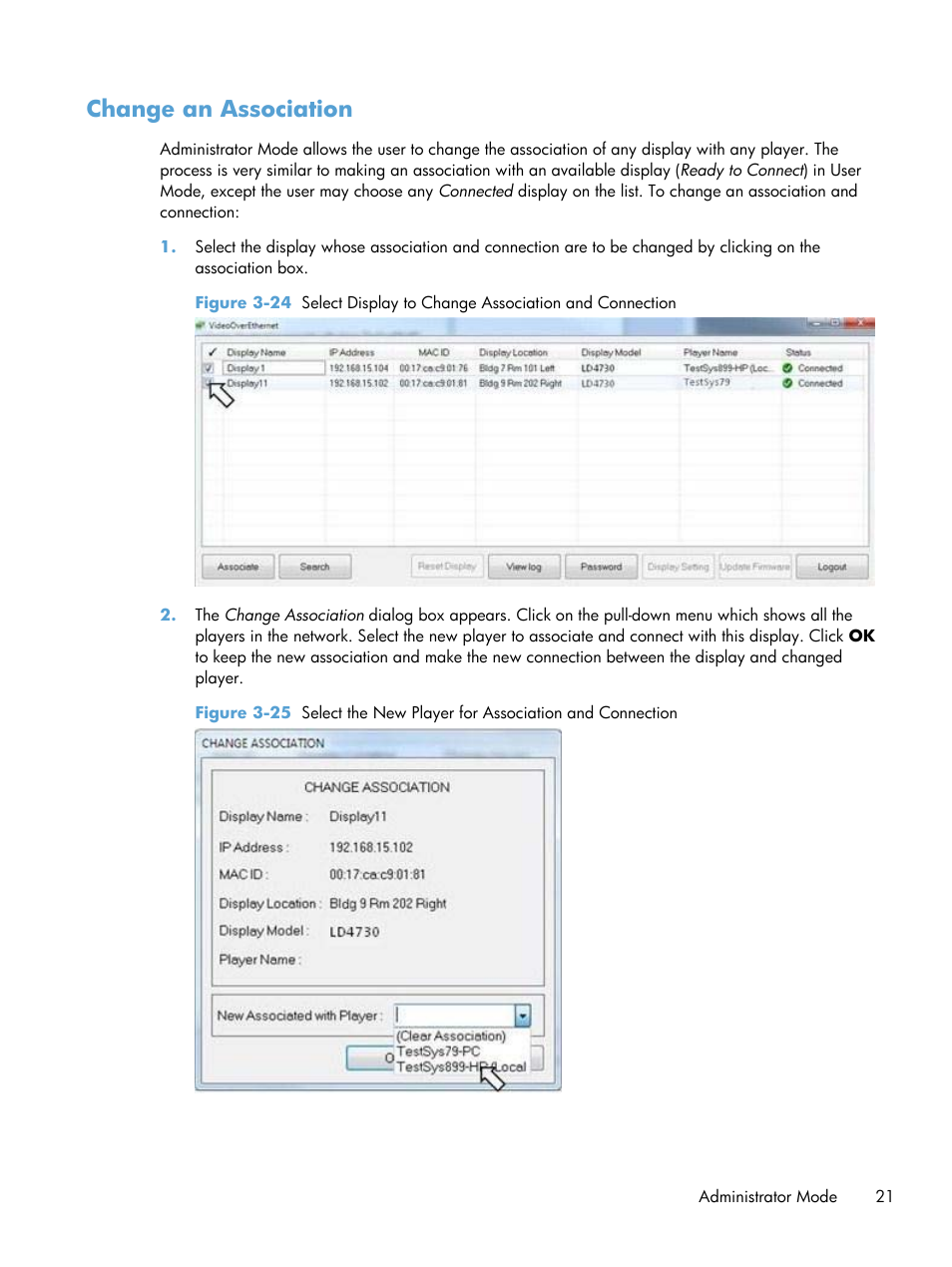 Change an association | HP LD4730 47-inch Micro-Bezel Video Wall Display User Manual | Page 25 / 42