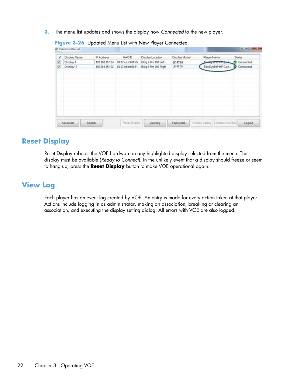 Reset display, View log, Reset display view log | HP LD4730 47-inch Micro-Bezel Video Wall Display User Manual | Page 26 / 42