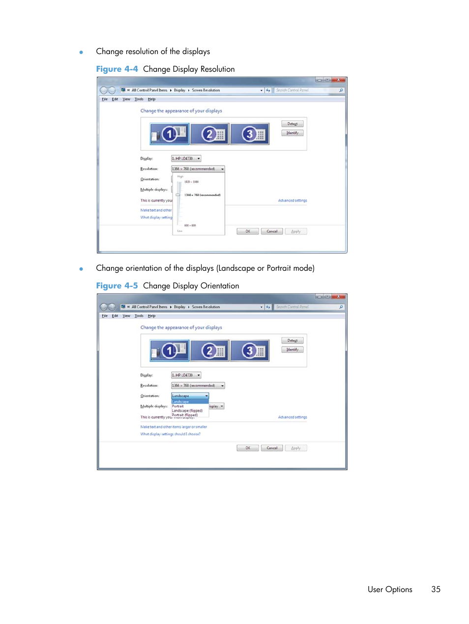Figure 4-4 change display resolution, Figure 4-5 change display | HP LD4730 47-inch Micro-Bezel Video Wall Display User Manual | Page 39 / 42