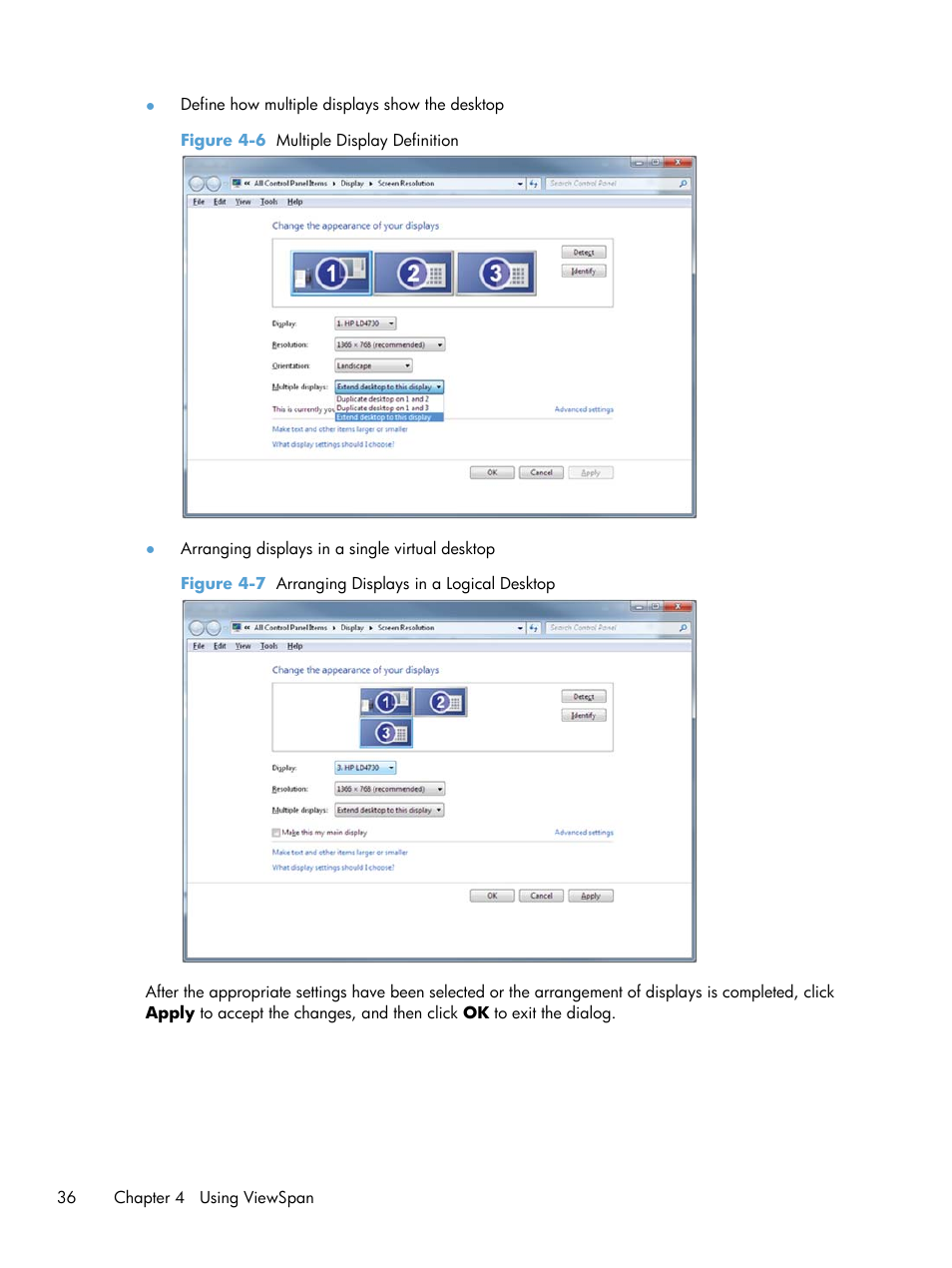 Figure 4-6 multiple display definition, Figure 4-7 arranging displays in a logical | HP LD4730 47-inch Micro-Bezel Video Wall Display User Manual | Page 40 / 42