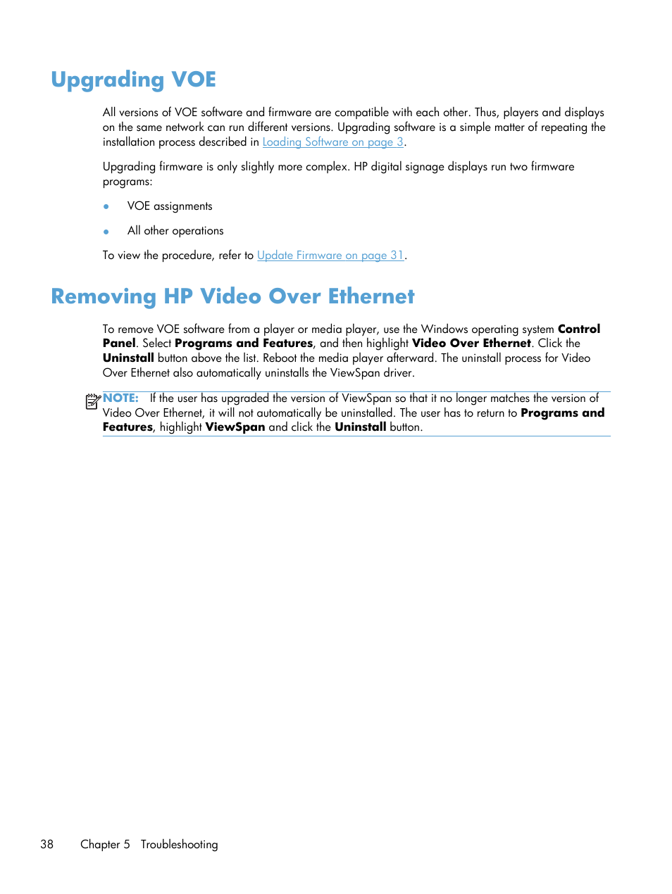 Upgrading voe, Removing hp video over ethernet, Upgrading voe removing hp video over ethernet | HP LD4730 47-inch Micro-Bezel Video Wall Display User Manual | Page 42 / 42