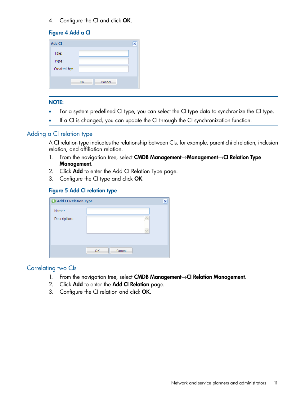 Adding a ci relation type, Correlating two cis, Adding a ci relation type correlating two cis | HP Intelligent Management Center Licenses User Manual | Page 11 / 43