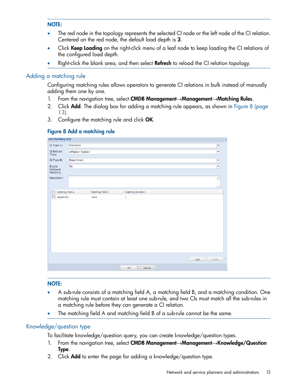 Adding a matching rule, Knowledge/question type, Adding a matching rule knowledge/question type | HP Intelligent Management Center Licenses User Manual | Page 13 / 43