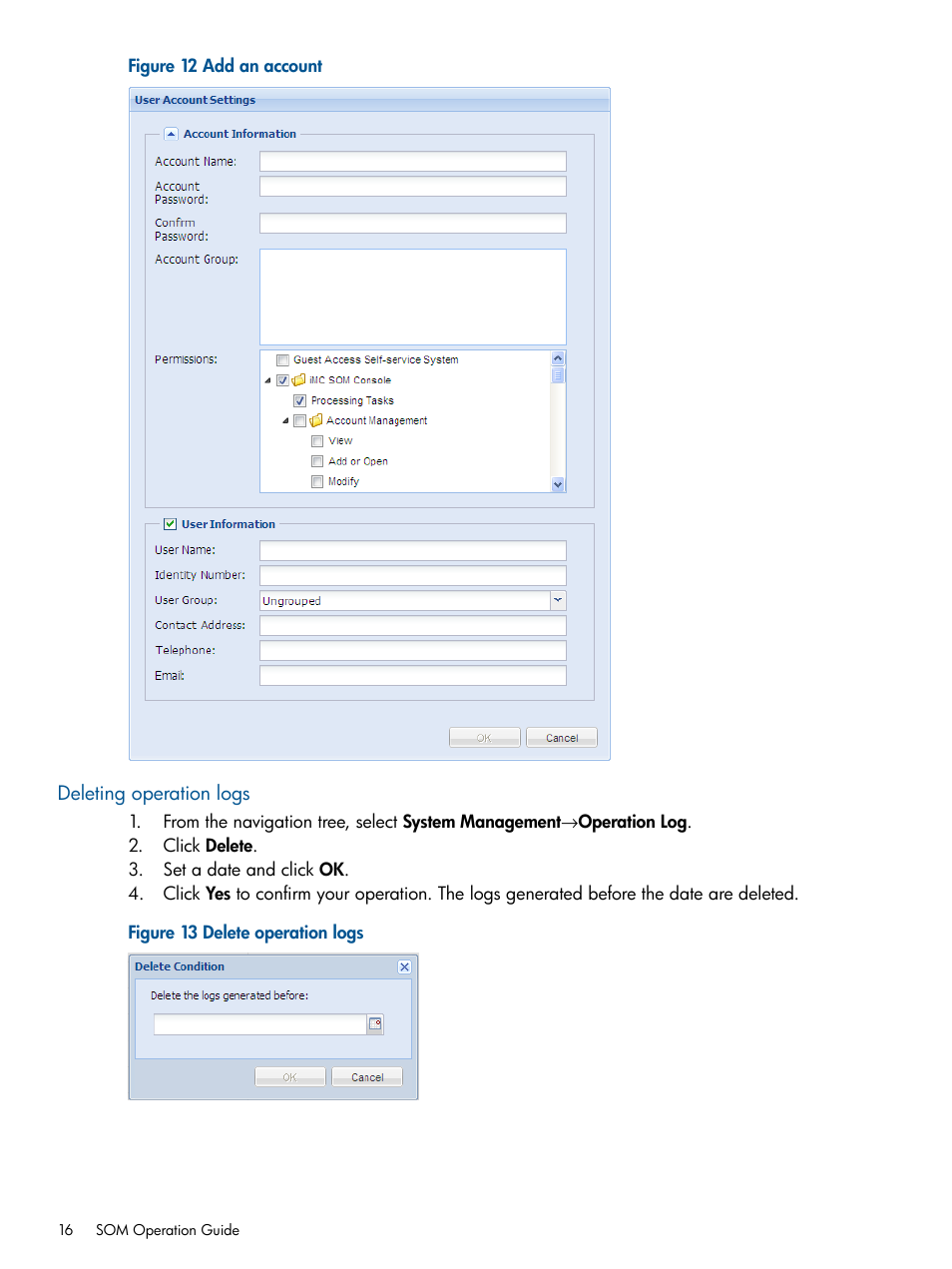 Deleting operation logs | HP Intelligent Management Center Licenses User Manual | Page 16 / 43