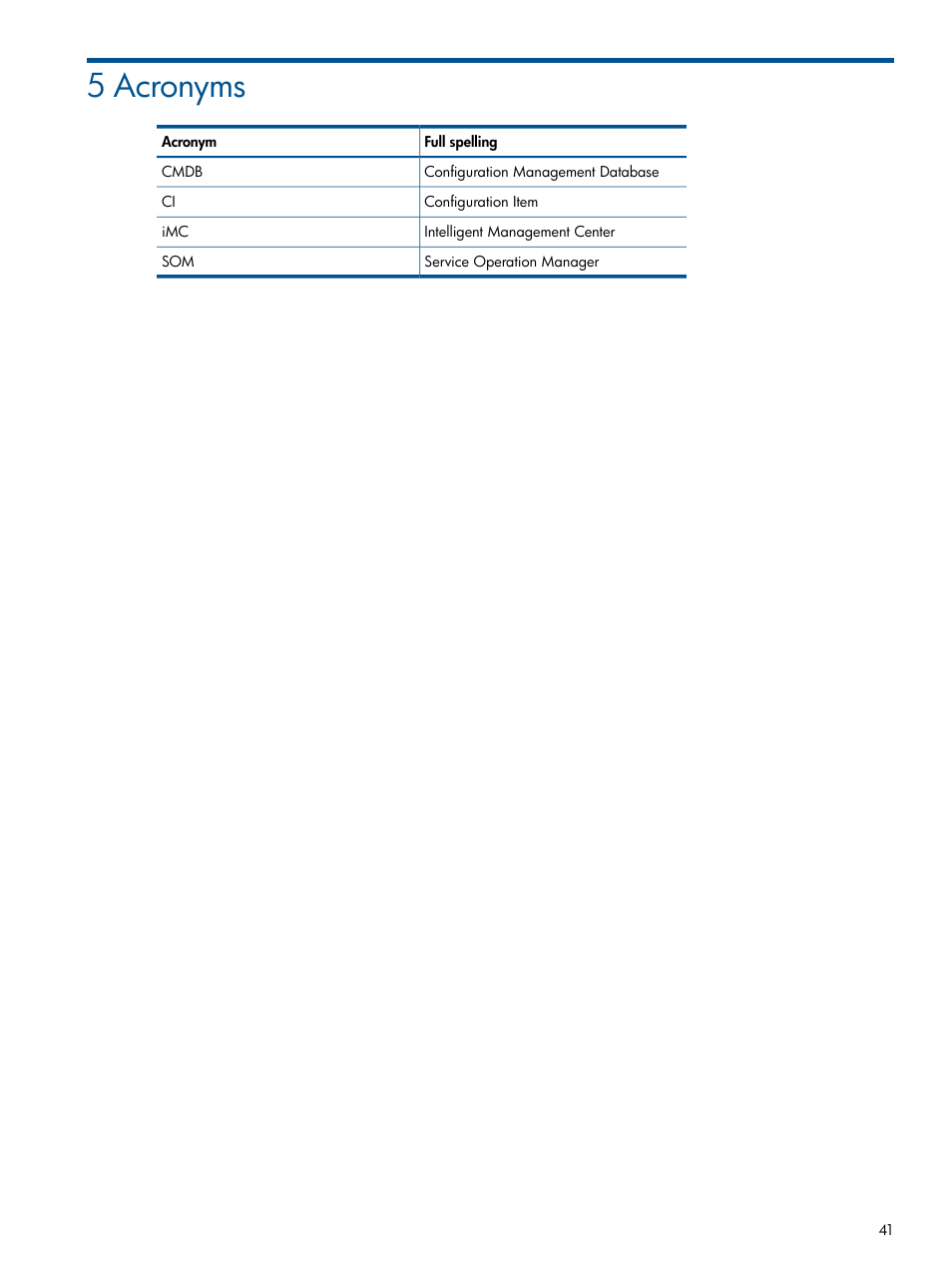 5 acronyms | HP Intelligent Management Center Licenses User Manual | Page 41 / 43