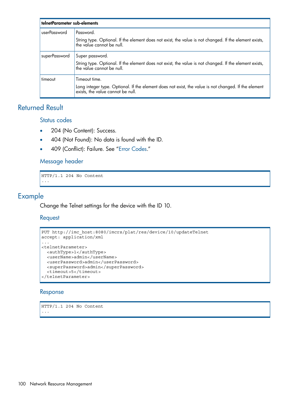 Returned result, Example, Returned result example | HP Intelligent Management Center Licenses User Manual | Page 100 / 438