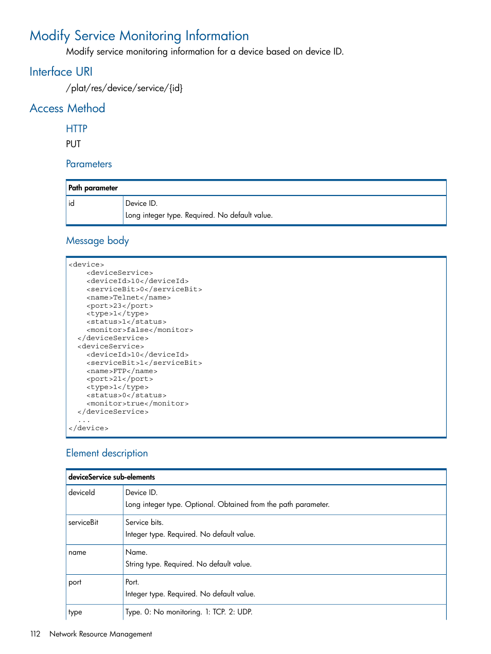 Modify service monitoring information, Interface uri, Access method | Interface uri access method | HP Intelligent Management Center Licenses User Manual | Page 112 / 438