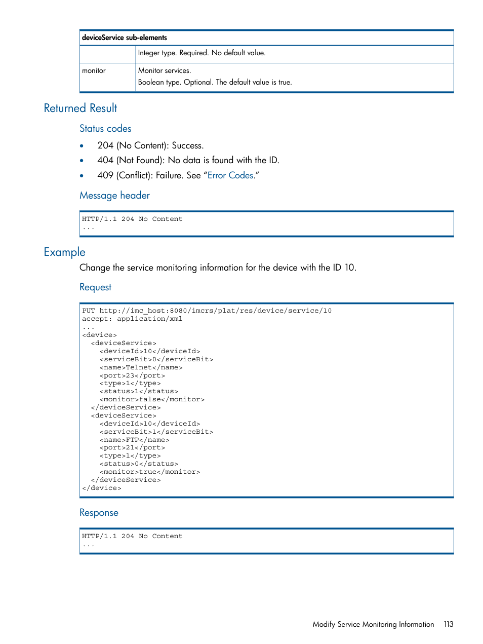 Returned result, Example, Returned result example | HP Intelligent Management Center Licenses User Manual | Page 113 / 438