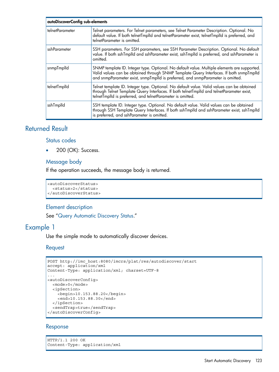 Returned result, Example 1, Returned result example 1 | HP Intelligent Management Center Licenses User Manual | Page 123 / 438