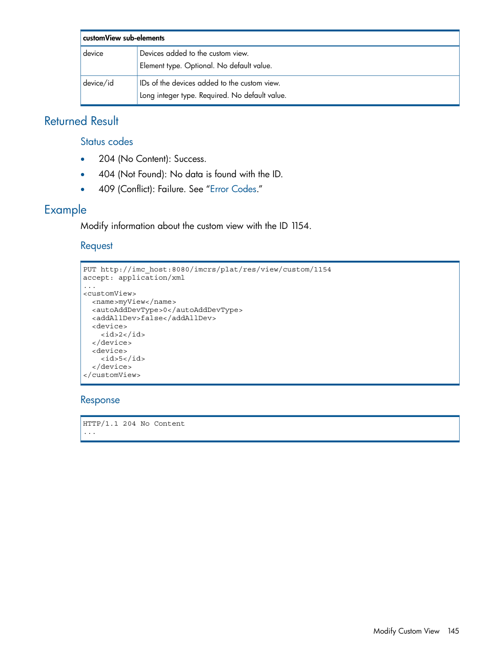 Returned result, Example, Returned result example | HP Intelligent Management Center Licenses User Manual | Page 145 / 438