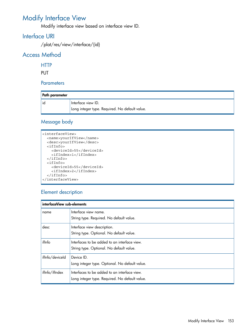 Modify interface view, Interface uri, Access method | Interface uri access method | HP Intelligent Management Center Licenses User Manual | Page 153 / 438