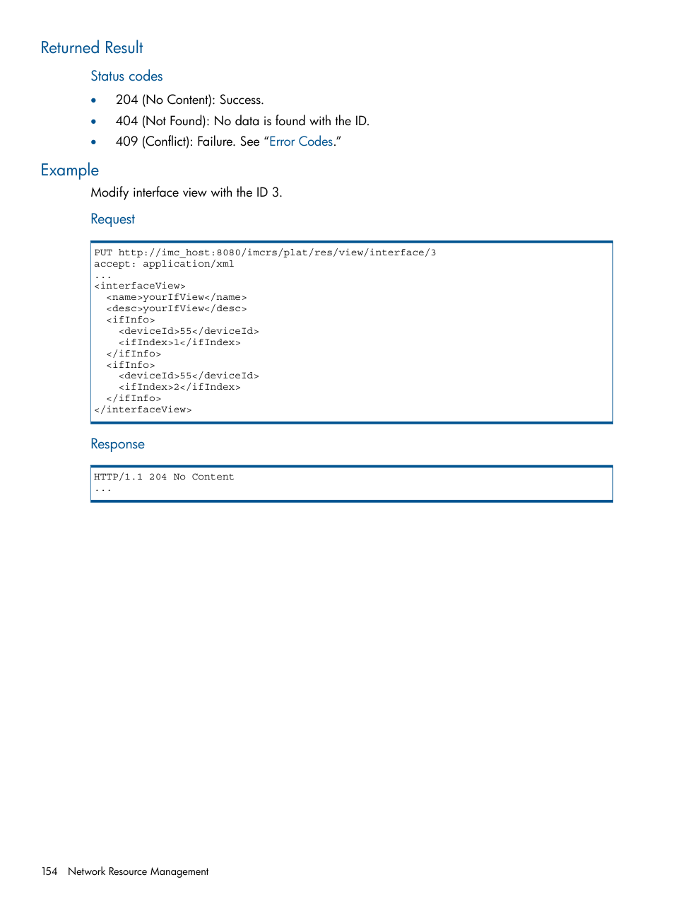 Returned result, Example, Returned result example | HP Intelligent Management Center Licenses User Manual | Page 154 / 438