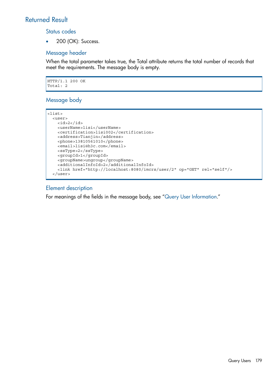 Returned result | HP Intelligent Management Center Licenses User Manual | Page 179 / 438