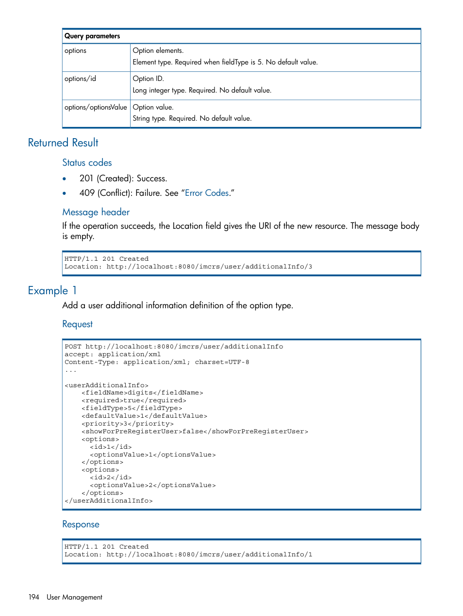 Returned result, Example 1, Returned result example 1 | HP Intelligent Management Center Licenses User Manual | Page 194 / 438