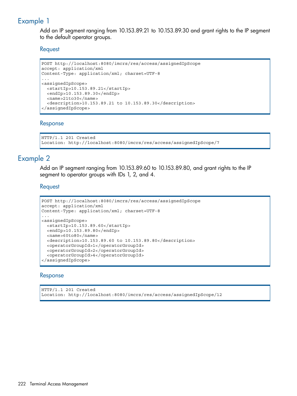 Example 1, Example 2, Example 1 example 2 | HP Intelligent Management Center Licenses User Manual | Page 222 / 438