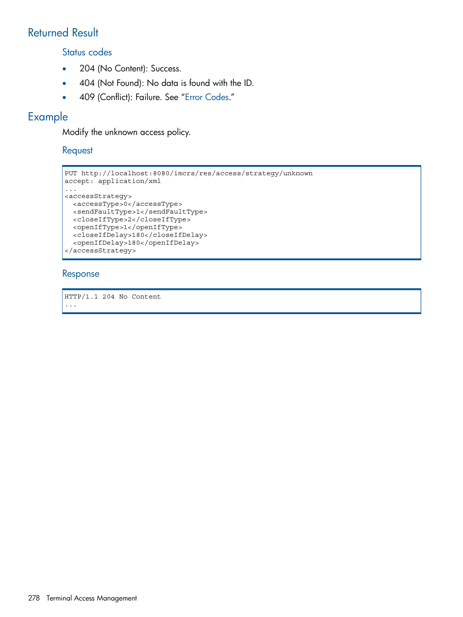 Returned result, Example, Returned result example | HP Intelligent Management Center Licenses User Manual | Page 278 / 438