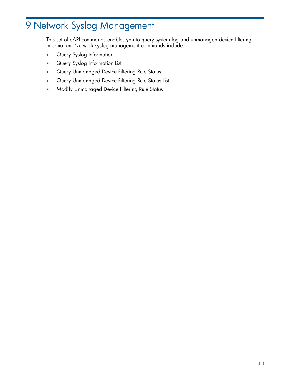 9 network syslog management | HP Intelligent Management Center Licenses User Manual | Page 313 / 438