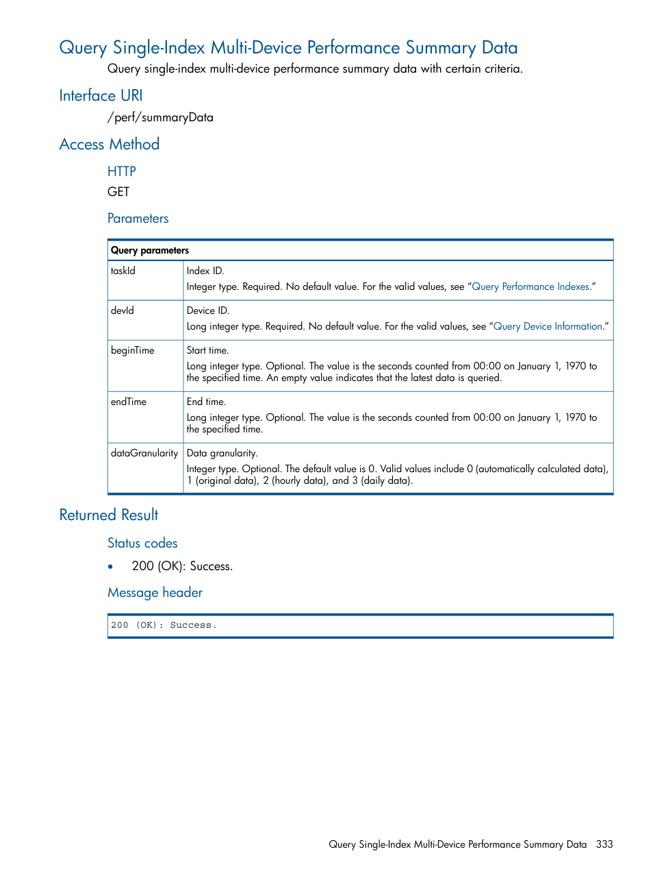 Interface uri, Access method, Returned result | Interface uri access method returned result | HP Intelligent Management Center Licenses User Manual | Page 333 / 438