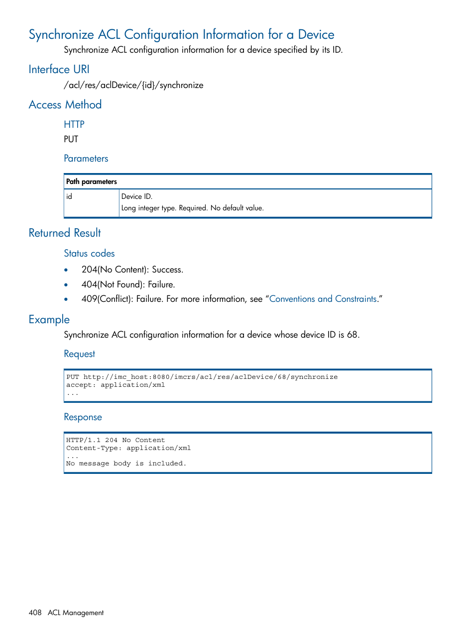 Interface uri, Access method, Returned result | Example | HP Intelligent Management Center Licenses User Manual | Page 408 / 438