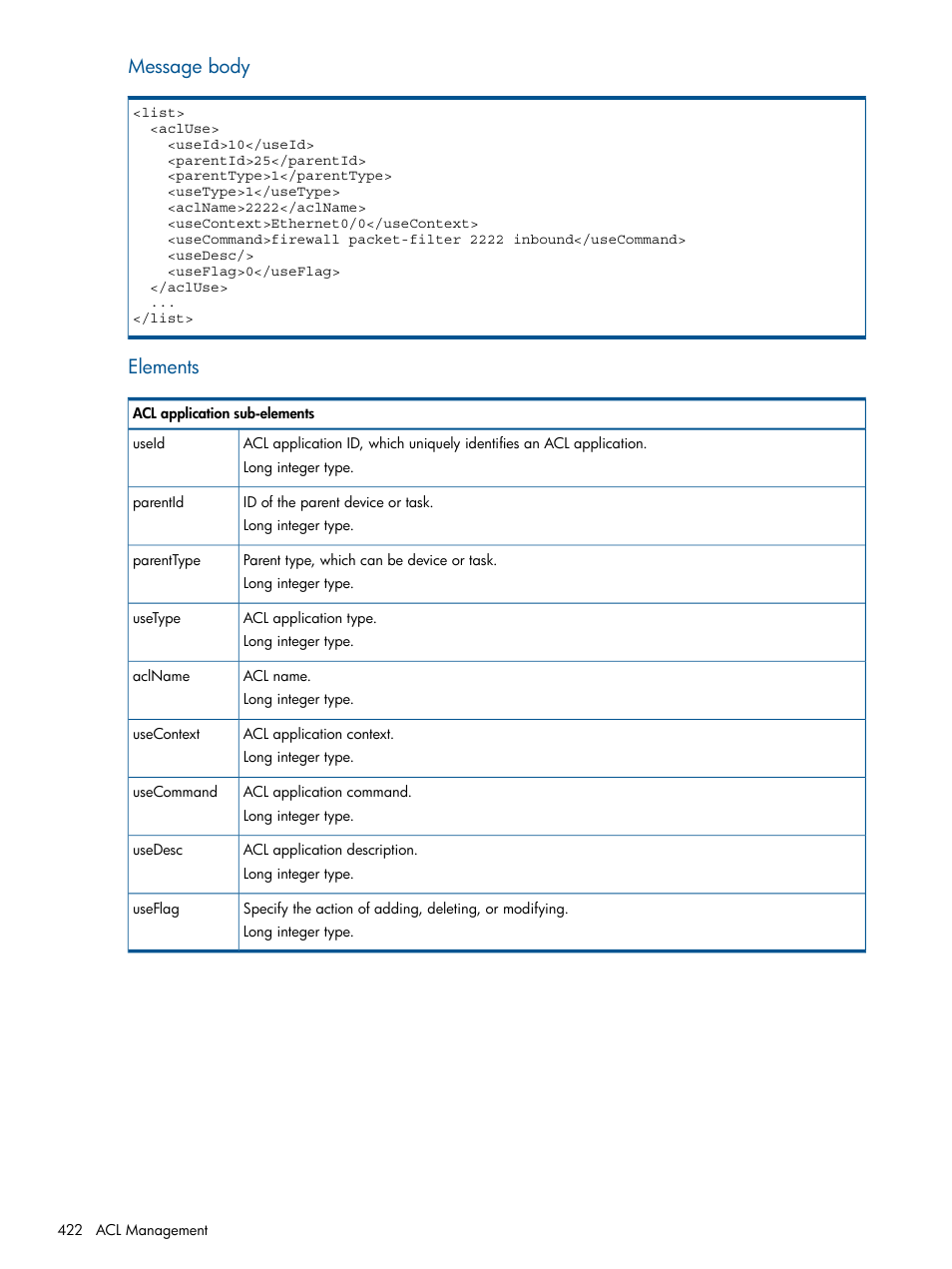 Message body, Elements | HP Intelligent Management Center Licenses User Manual | Page 422 / 438