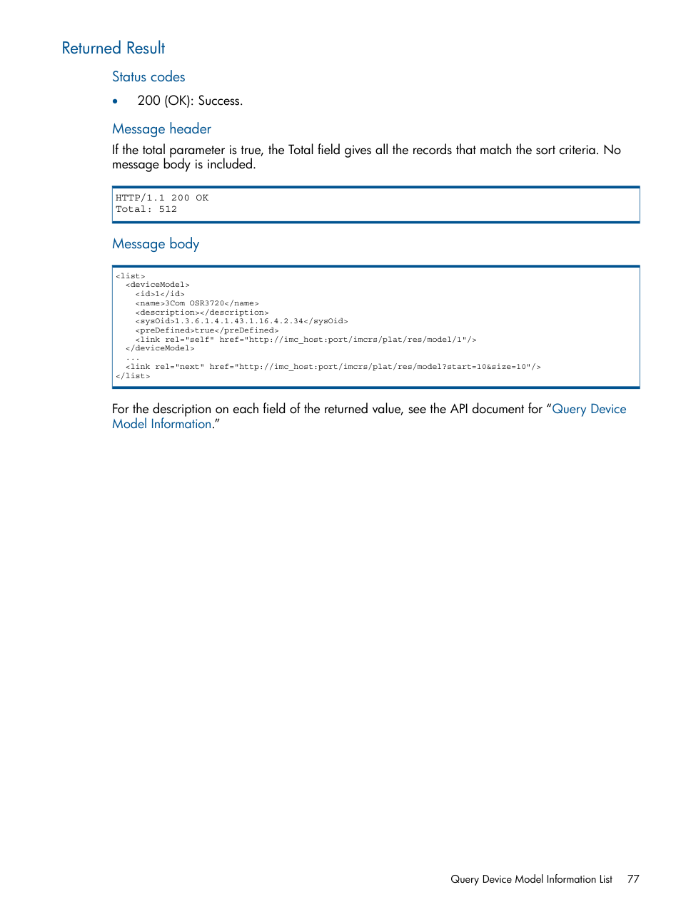 Returned result | HP Intelligent Management Center Licenses User Manual | Page 77 / 438