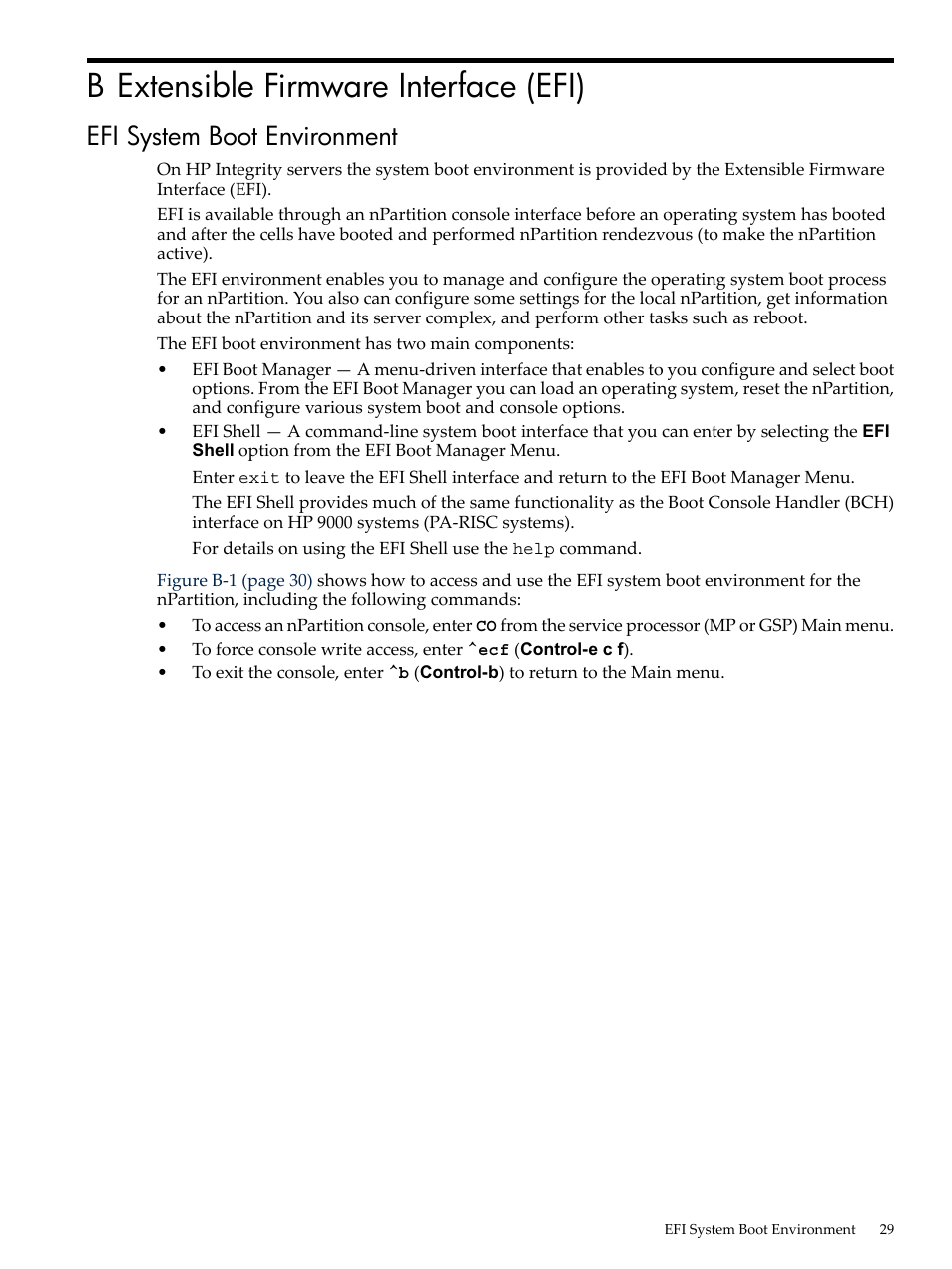 B extensible firmware interface (efi), Efi system boot environment | HP Integrity rx7620 Server User Manual | Page 29 / 38
