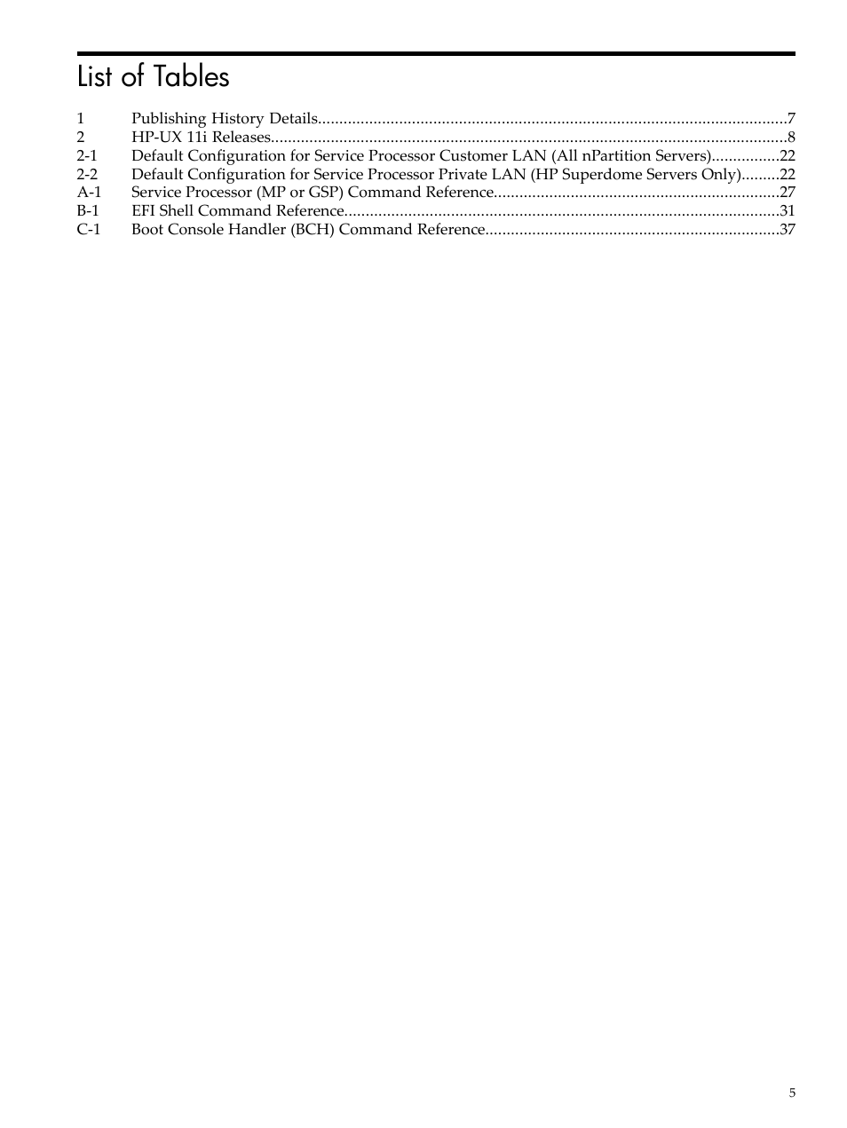 List of tables | HP Integrity rx7620 Server User Manual | Page 5 / 38