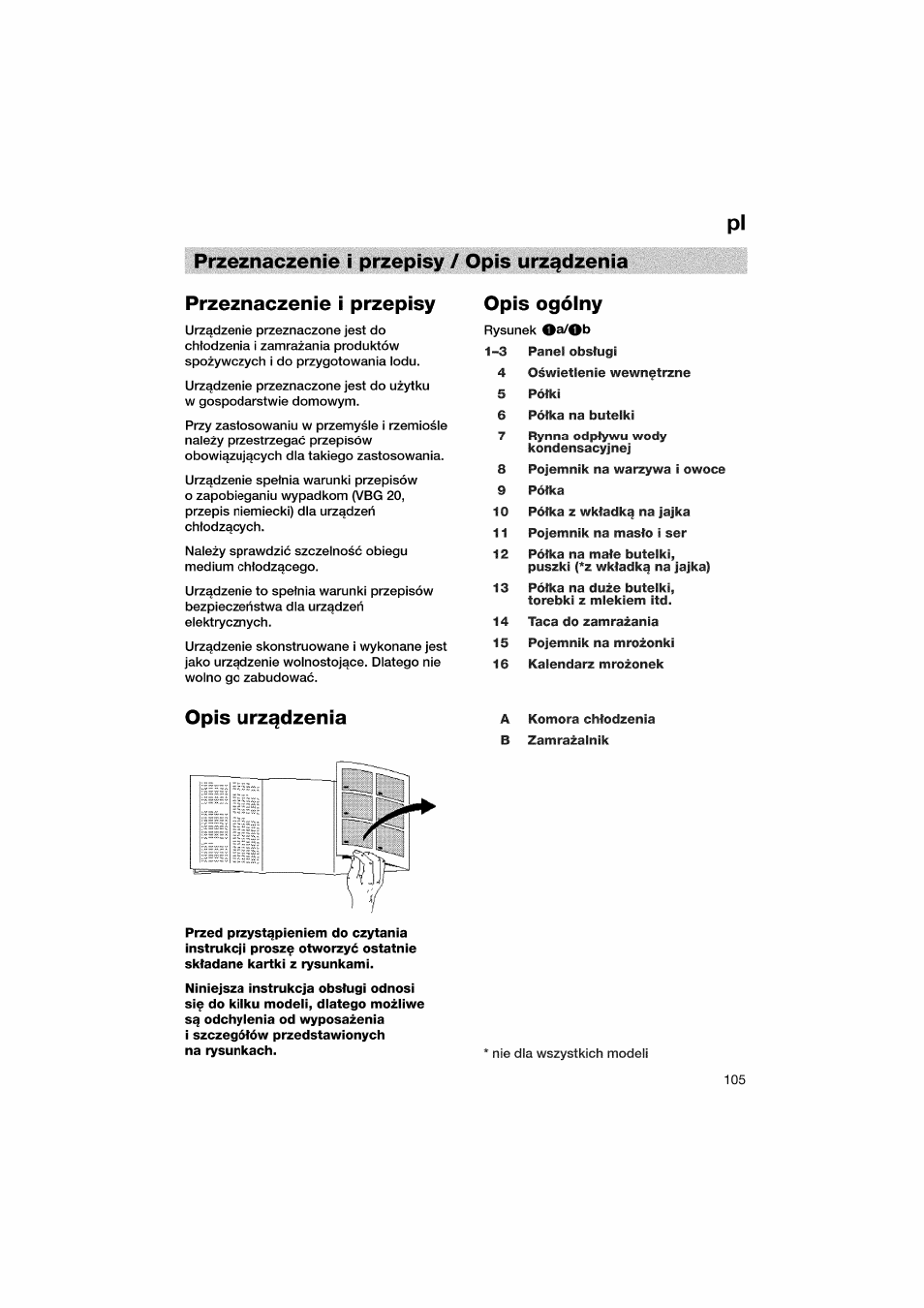 Przeznaczenie i przepisy / opis urz^dzenia, Przeznaczenie i przepisy, Opis ogólny | 9 polka, Opis urzgdzenia | Bosch KGV36610 User Manual | Page 105 / 141