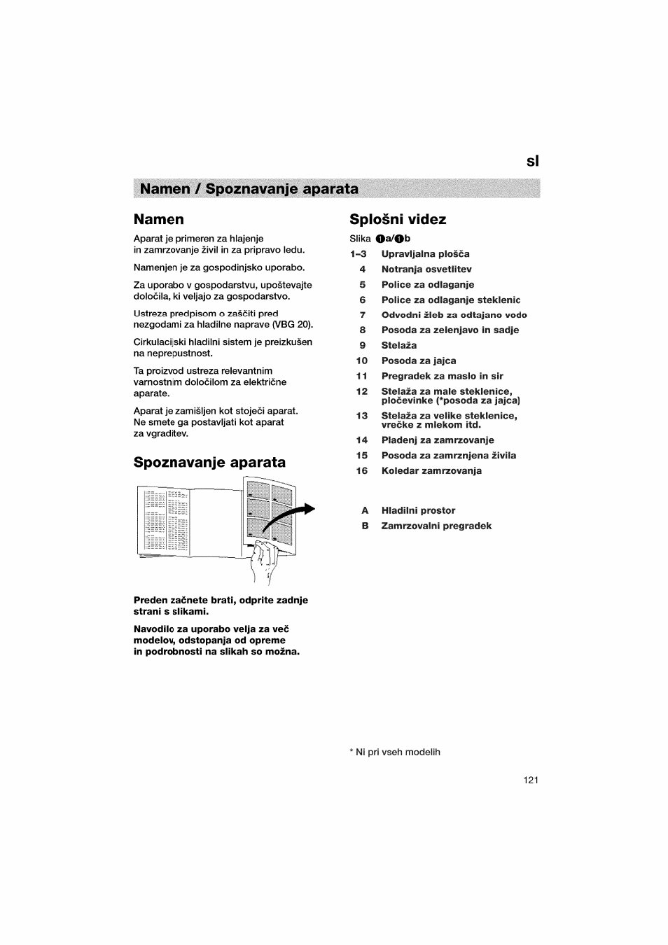 Namen / spoznavanje aparata, Namen, Spoznavanje aparata | Splosni videz, Spoznavanje aparata splosni videz | Bosch KGV36610 User Manual | Page 121 / 141