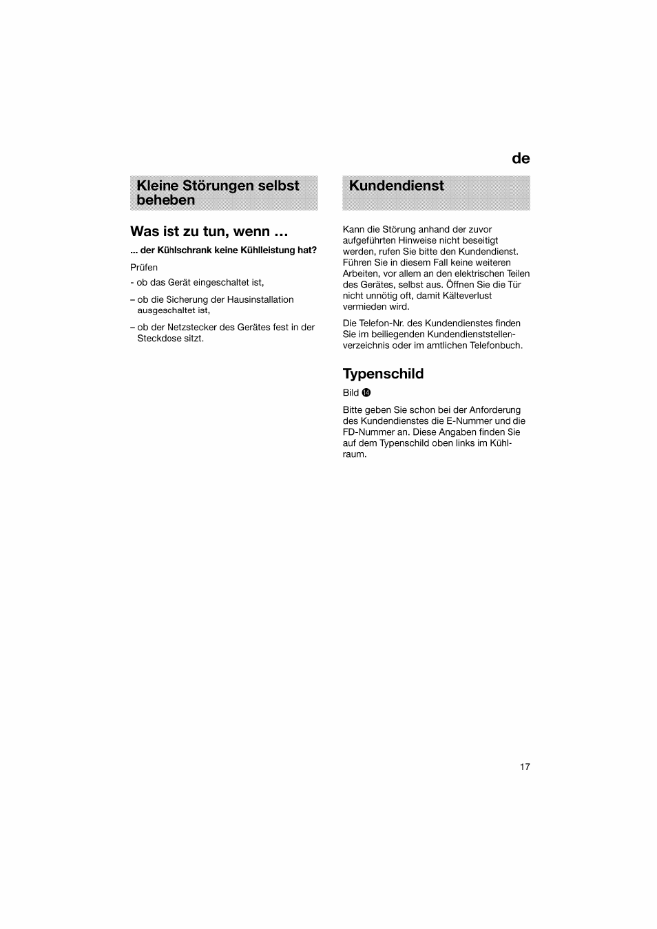 Kleine störungen selbst beheben, Was ist zu tun, wenn, Typenschild | Bosch KGV36610 User Manual | Page 17 / 141