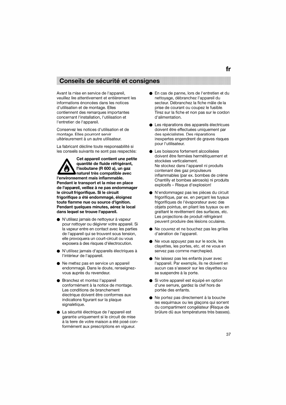 Conseils de sécurité et consignes, Fr conseils de sécurité et consignes | Bosch KGV36610 User Manual | Page 37 / 141